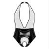 Freebily Women's Lingerie Leather Bodysuit Open Crotch Catsuits Deep V Neck Backless Latex Leotard Black 3X-Large view 3