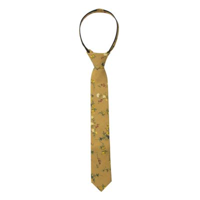 Spring Notion Boys' Cotton Floral Print Zipper Neckties, 73-Yellow Mustard Large