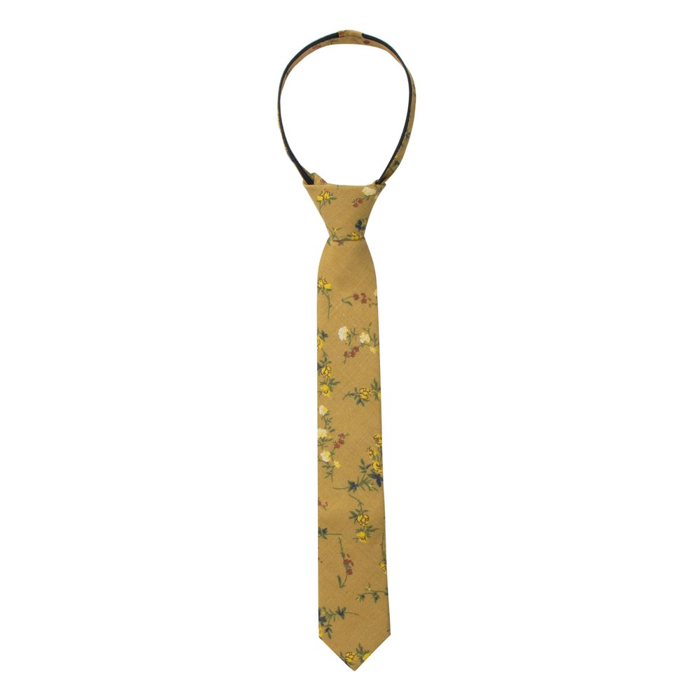 Spring Notion Boys' Cotton Floral Print Zipper Neckties, 73-Yellow Mustard Large