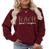 ESIKAH Teach Love Inspire Sweatshirt Leopard Print Teacher Gift Shirt Inspirational Teach Sweater Women Crewneck Pullover Top Wine Red view 1