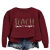 ESIKAH Teach Love Inspire Sweatshirt Leopard Print Teacher Gift Shirt Inspirational Teach Sweater Women Crewneck Pullover Top Wine Red view 2