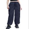 Cromoncent Girls High Waist Parachute Pants Y2K Cargo Trousers with Pockets, Navy, 11-12 Years = Tag 160 view 2