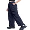Cromoncent Girls High Waist Parachute Pants Y2K Cargo Trousers with Pockets, Navy, 11-12 Years = Tag 160 view 4