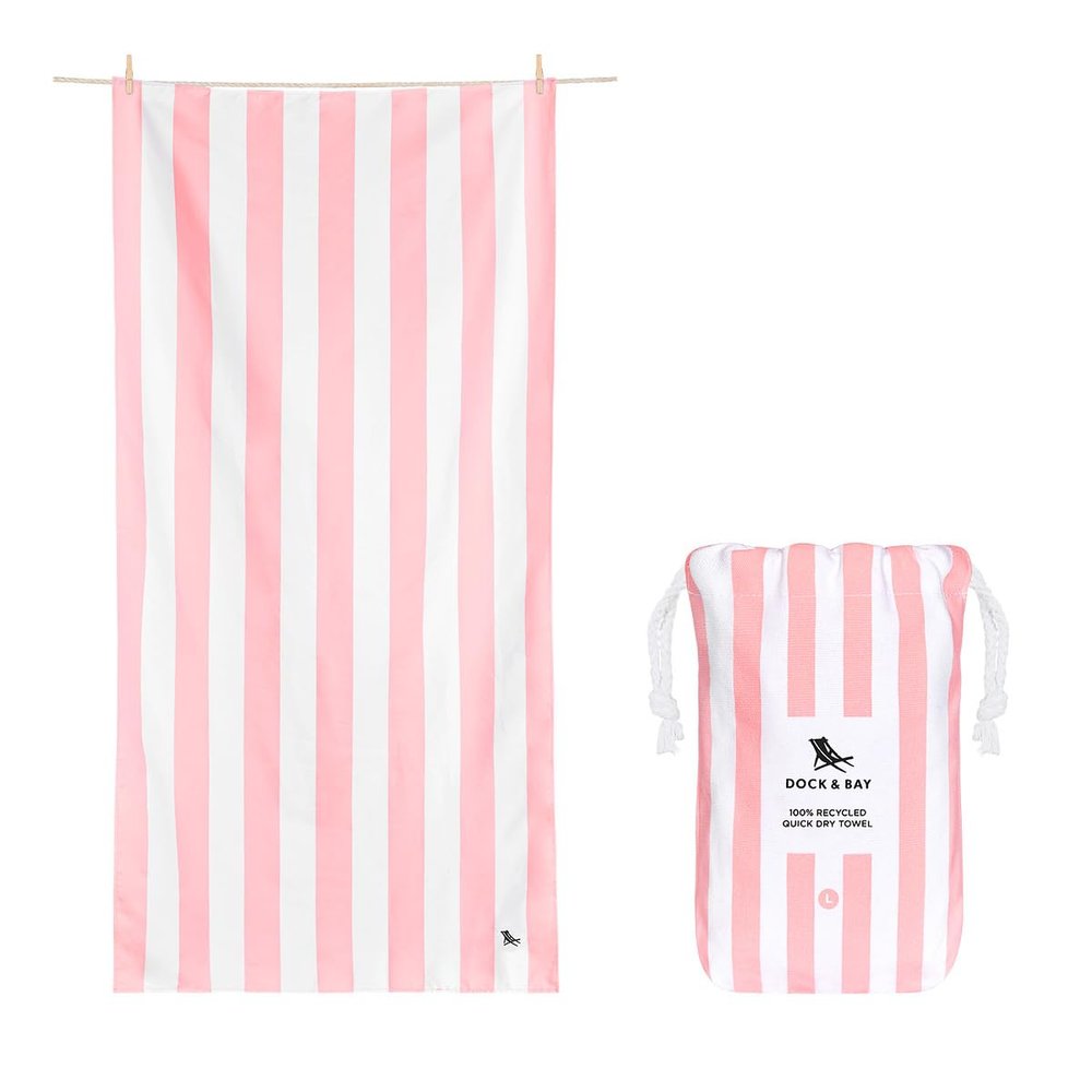 Dock & Bay Beach Towel - Quick Dry, Sand Free - Compact, Lightweight - 100% Recycled - Includes Bag - Cabana Light - Malibu Pink, Extra Large (200x90cm, 78x35)