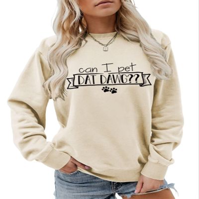 CAN I PET DAT DAWG ?! | DOG LOVERS Sweatshirt (Color : Beige, Size : Medium)