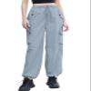 Cromoncent Girls High Waist Parachute Pants Y2K Cargo Trousers with Pockets, Light Blue, 11-12 Years = Tag 160 view 2