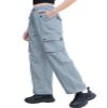 Cromoncent Girls High Waist Parachute Pants Y2K Cargo Trousers with Pockets, Light Blue, 11-12 Years = Tag 160 view 4