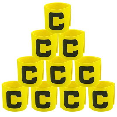 Qimoo 10Pcs Yellow Soccer Captain Armband, Nylon Elastic Protective Soccer Bands Adjustable Football Arm Bands C Arm Band for Youth Adult Sports Training