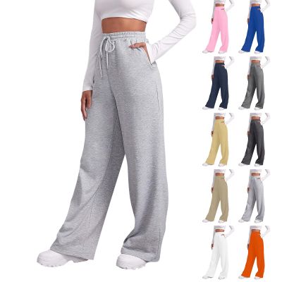Fleece Lined Sweatpants Women High Waisted Baggy Straight Leg Pants Wide Leg Sweatpants Lounge Sweat Pants Fall Winter Baggy Drawstring Cotton Joggers Trousers Sweatpants with Pockets