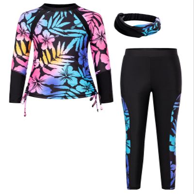 Girls Rash Guard Swimwear Long Sleeve 2-Piece Swimsuit Set for Kid Color Gradient 7Y