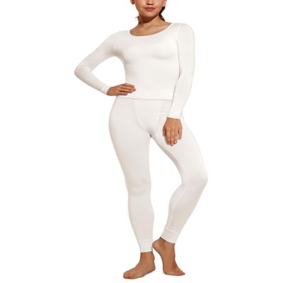 CRZ YOGA Soft Thermal Underwear Sets for Women Lightweight Long Johns Base Layer Pajamas Warm Top Bottom Milky White Small