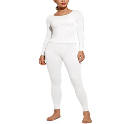 CRZ YOGA Soft Thermal Underwear Sets for Women Lightweight Long Johns Base Layer Pajamas Warm Top Bottom White 4 Large