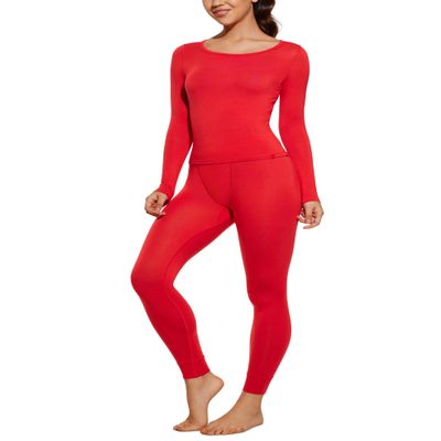 CRZ YOGA Soft Thermal Underwear Sets for Women Lightweight Long Johns Base Layer Pajamas Warm Top Bottom Deep Red Large