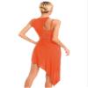 Aislor Women's Latin Salsa Ballroom Dance Dress Sheer Mesh Patchwork Asymmetrical Hem Dress Dancewear Orange Small view 2