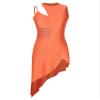Aislor Women's Latin Salsa Ballroom Dance Dress Sheer Mesh Patchwork Asymmetrical Hem Dress Dancewear Orange Small view 3