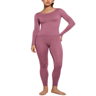 CRZ YOGA Soft Thermal Underwear Sets for Women Lightweight Long Johns Base Layer Pajamas Warm Top Bottom Velvet Dust Small