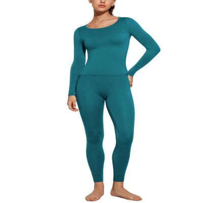 CRZ YOGA Soft Thermal Underwear Sets for Women Lightweight Long Johns Base Layer Pajamas Warm Top Bottom Green Jade Medium