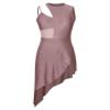 Aislor Women's Latin Salsa Ballroom Dance Dress Sheer Mesh Patchwork Asymmetrical Hem Dress Dancewear Brown Large view 3