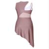 Aislor Women's Latin Salsa Ballroom Dance Dress Sheer Mesh Patchwork Asymmetrical Hem Dress Dancewear Brown Small view 4