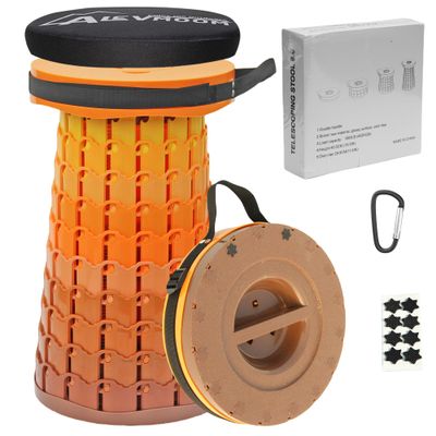 ALEVMOOM Upgraded XXL Collapsilbe Stool with Cushion,More Sturdy and Height 19.7",D11.8,Portable and Lightweight Adjustable Chair Telescoping Stool for Camping Hiking BBQ Max Loading 1000Ibs