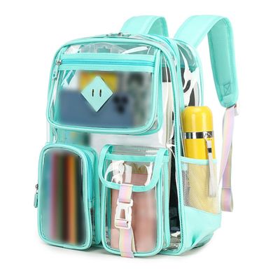 SXLINGDO Transparent Mini Backpack for Women Heavy Duty Clear PVC Bookbag See Through Waterproof Large Capacity Stadium (green), 35*17*43cm