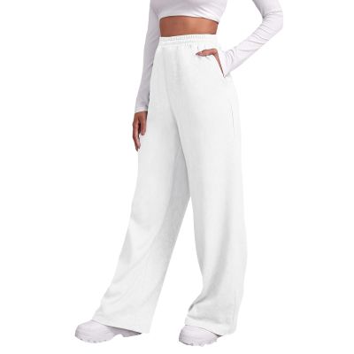ZHUER Baggy Wide Leg Sweatpants for Women High Waist Fleece Joggers with Pockets Lightweight Comfy Drawstring Sweat Pants