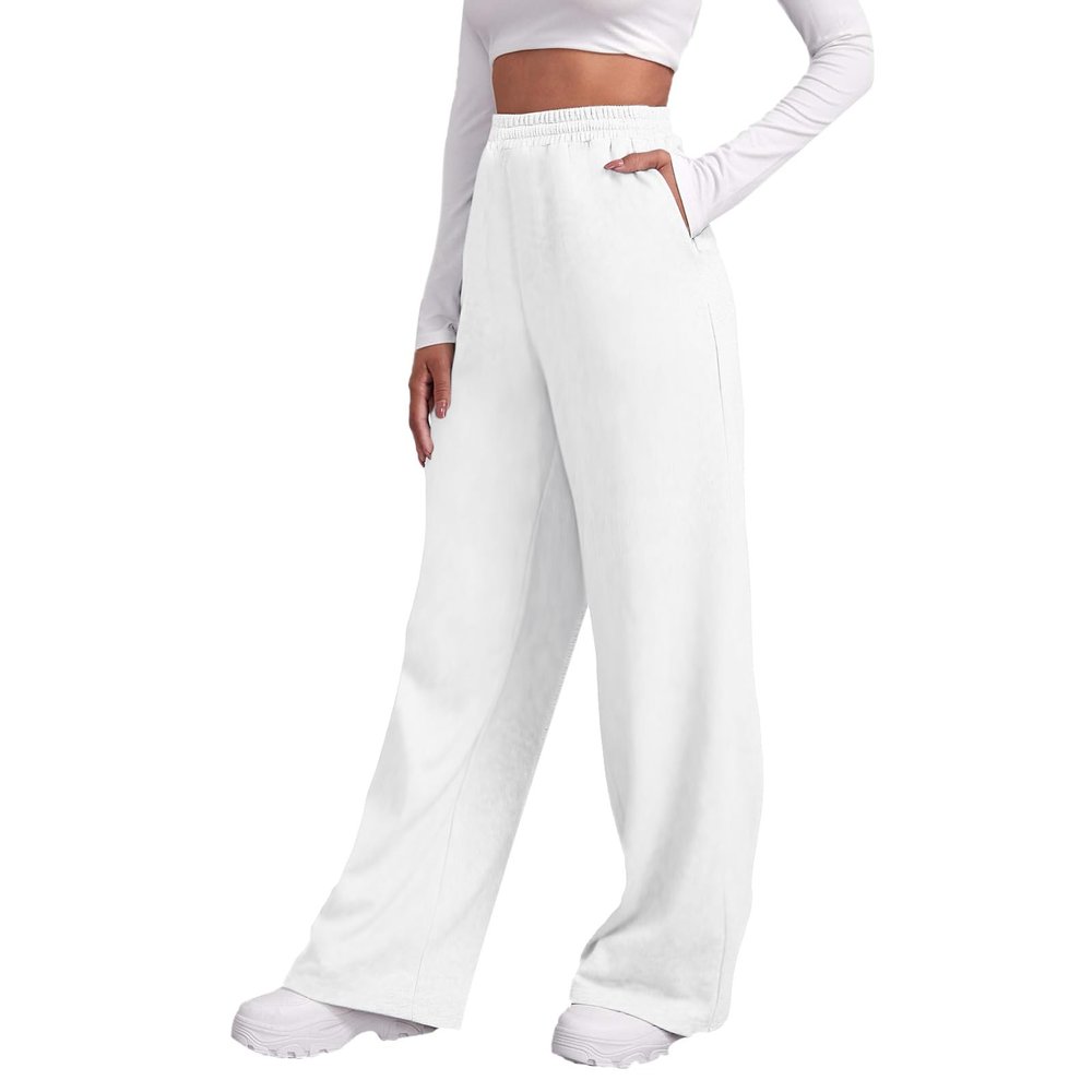 ZHUER Baggy Wide Leg Sweatpants for Women High Waist Fleece Joggers with Pockets Lightweight Comfy Drawstring Sweat Pants