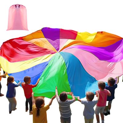 Arrowbash Play Parachute, Large Rainbow Parachute with Handles Multicolored Toy Tent Cooperative Group Play Games for Indoor Outdoor Playground Activities(30 Feet)
