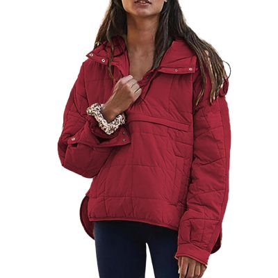 Canbebig Clearance Women's Relaxed-Fit Mock-Neck Short Puffer Jacket C-red