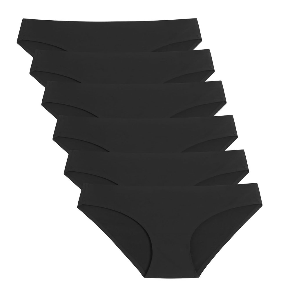 Caterlove Women's Seamless Underwear No Show Stretch Bikini Panties Silky Invisible Hipster 6 Pack (E, X-Small)