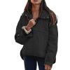 Clearance Women's Cropped Floral Quilted Jacket Cardigan Printed Lightweight Open Front Padded Puffer Coat C-Black view 1