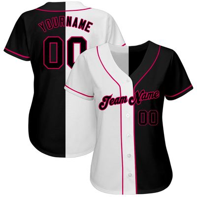 Custom Name Team Number Personalized White-Black Pink Authentic Split Fashion Active Baseball Jersey for Men Women Youth, Personalized Team Name Number Women Button Down Baseball Team Shirts