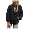 Canbebig Clearance Women's Winter Long Sleeve Zip Puffer Jacket Stand Collar Baggy Short Down Coats with Pockets A-Black