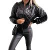 Canbebig Clearance Women's Bomber Jacket Quilted Long Sleeve Zip up Raglan Jacket Pockets D-Black view 1