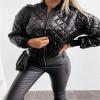 Canbebig Clearance Women's Bomber Jacket Quilted Long Sleeve Zip up Raglan Jacket Pockets D-Black view 2