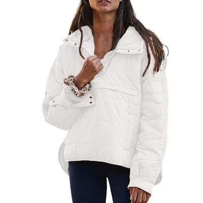 Canbebig Clearance Womens Quilted Puffer Jackets Lightweight Zipper Short Padded Coat with Pockets C-White