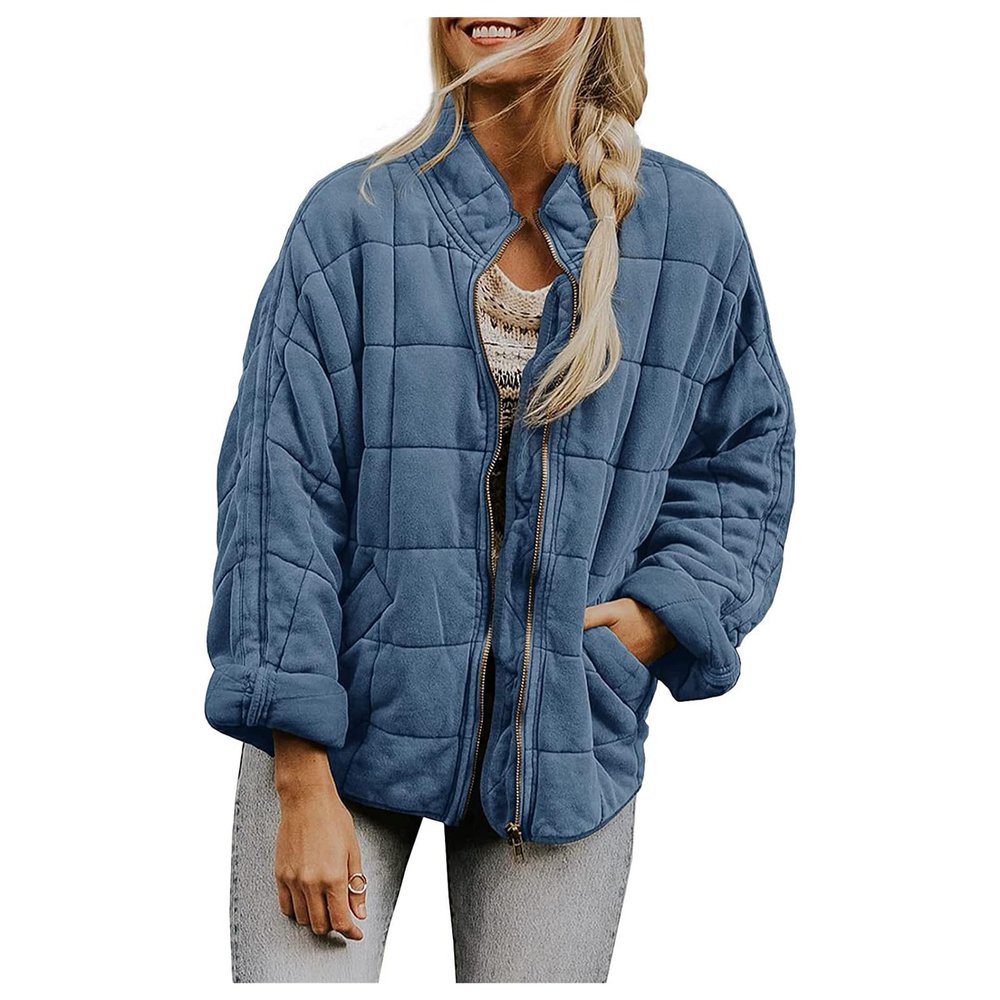 Canbebig Clearance Womens Winter 2023 Fashion Zip Up Quilted Jacket Coat Outerwear A-Blue