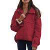Canbebig Clearance Women's Pullover Puffer Jacket Quilted Lightweight Dolman Sleeve Button Down Hooded Padded Coat with Pocket C-red view 1