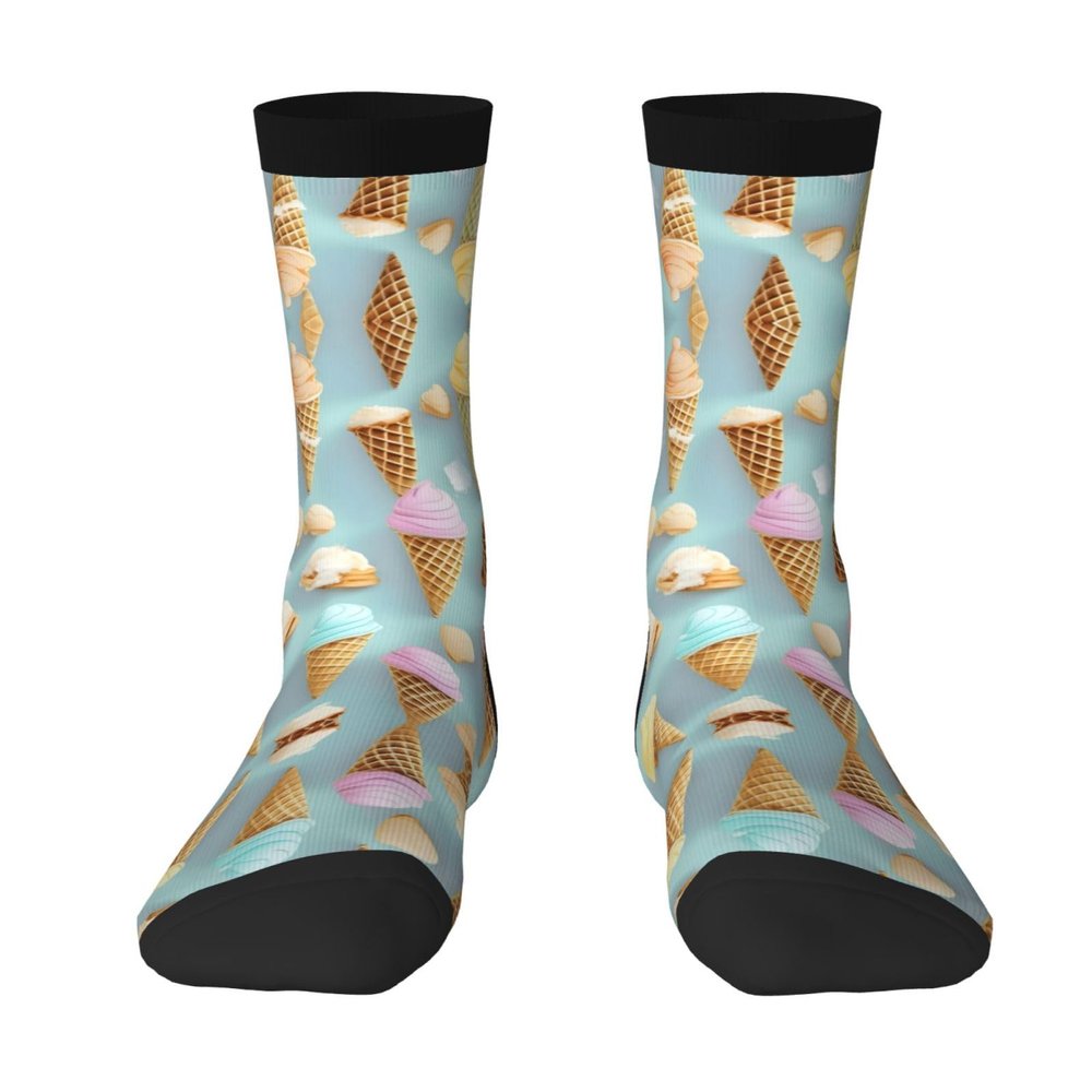 ZISHAK Ice Cream And Waffle Pattern Adult Sports Socks-Men'S Cotton Mid-Calf Socks:A Fusion Of Comfort,Style,And Functionality