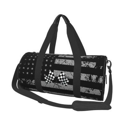 Checkered Flags Race Car Flag Travel Luggage Duffel Bag Sports Rolling Foldable Duffel Bag, Black