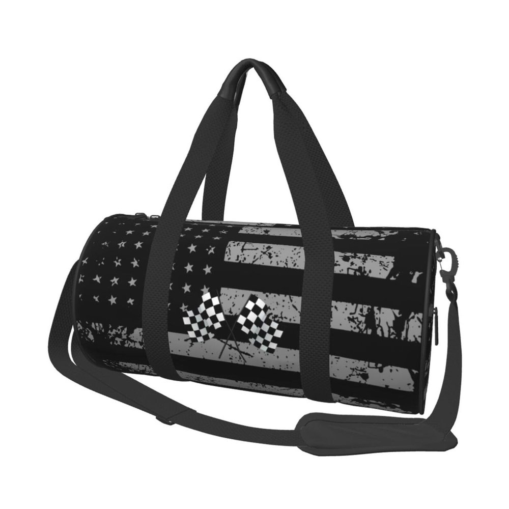 Checkered Flags Race Car Flag Travel Luggage Duffel Bag Sports Rolling Foldable Duffel Bag, Black
