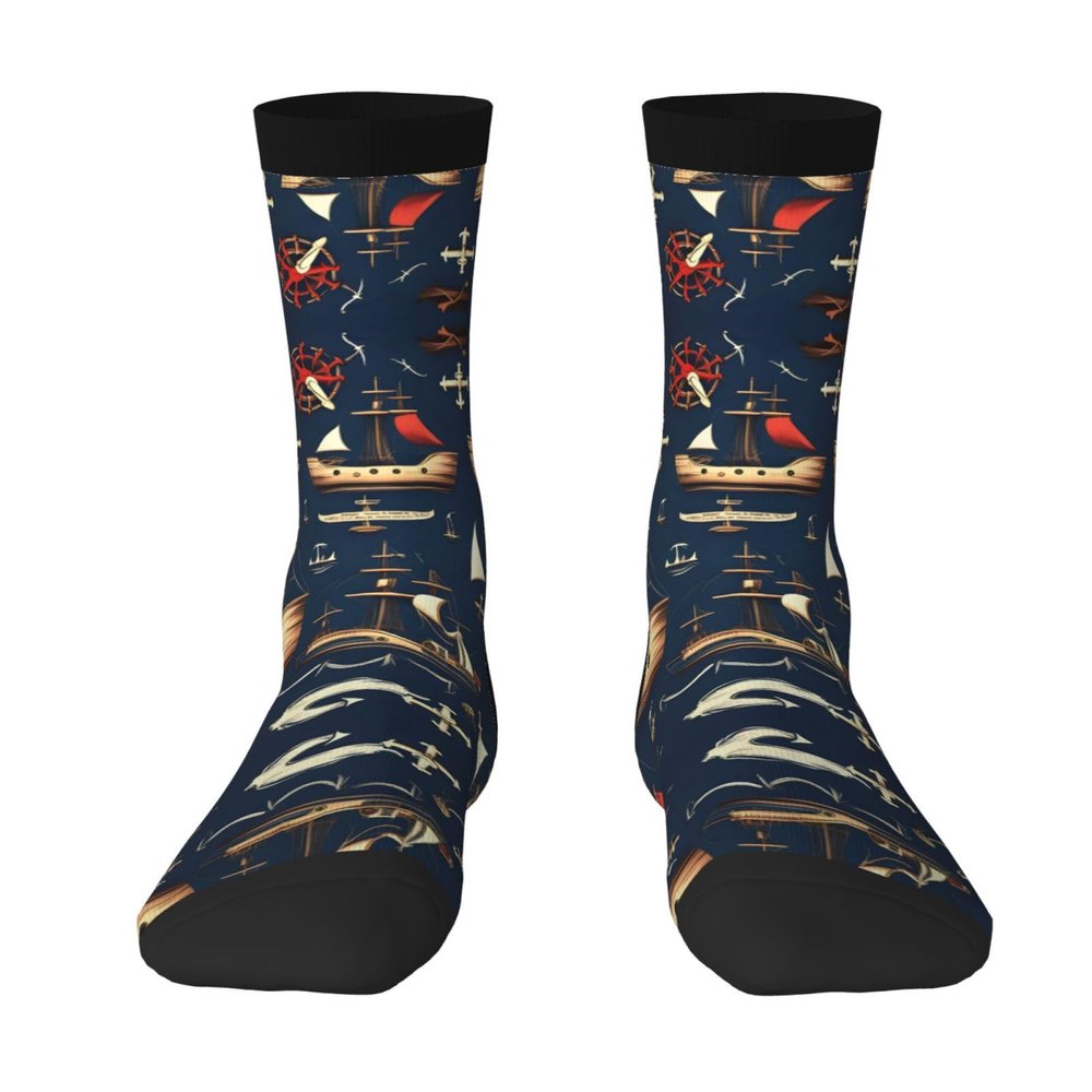 ZISHAK Nautical Sailing Pirate Adult Sports Socks-Men'S Cotton Mid-Calf Socks:A Fusion Of Comfort,Style,And Functionality