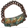 Elaine Coyne Collectible Artwear Unisex Equestrian Curved Verdigris Patina Rectangle Tri Horse Head Rockband - Carnelian and Jasper (8) view 1