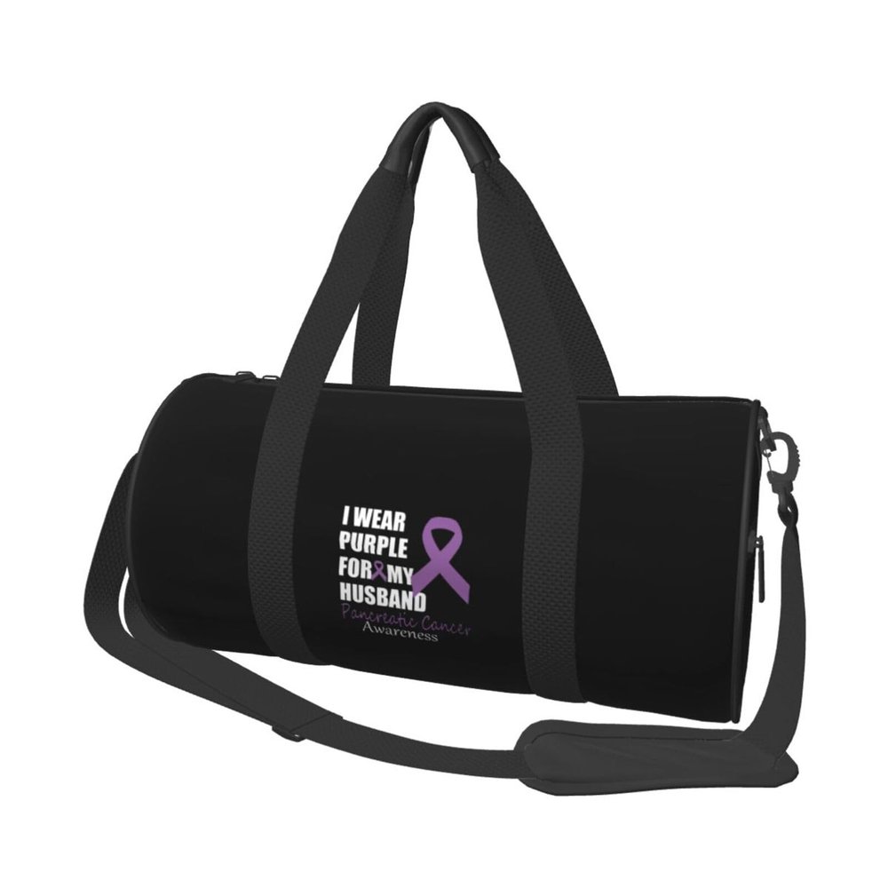 I Wear Purple For My Husband Pancreatic Cancer Awareness Travel Luggage Duffel Bag Sports Rolling Foldable Duffel Bag, Black