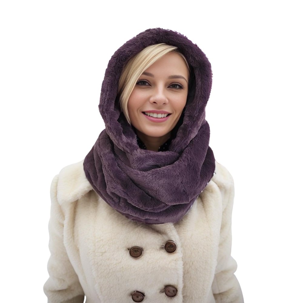 BA UNIQUE FASHION Winter Infinity Scarf - Hat Scarf Combo with Faux Fur Hood, Fur Head Wrap and Snood