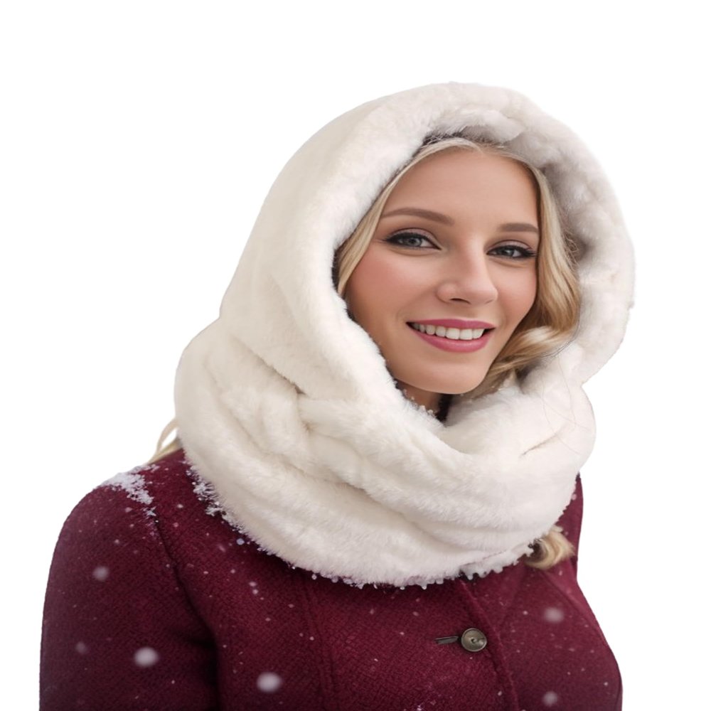 BA UNIQUE FASHION Winter Infinity Scarf - Hat Scarf Combo with Faux Fur Hood, Fur Head Wrap and Snood