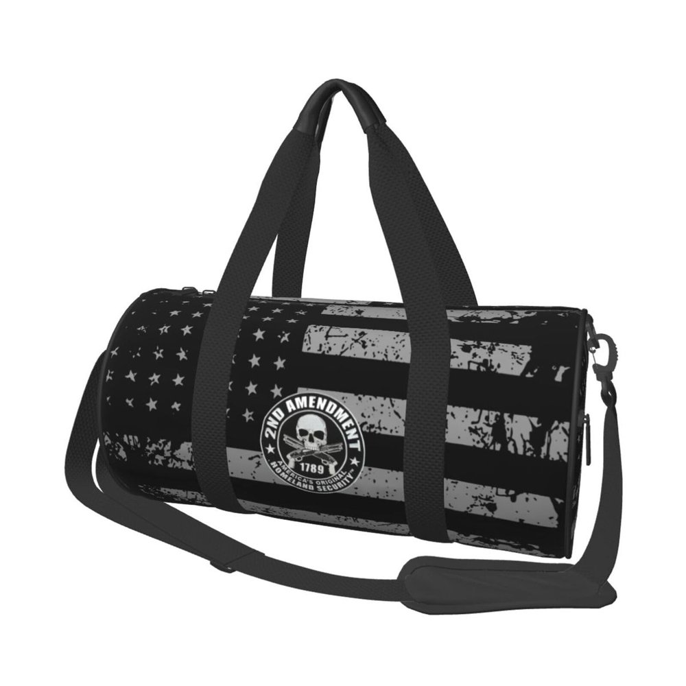 2nd Amendment Skull Travel Luggage Duffel Bag Sports Rolling Foldable Duffel Bag, Black