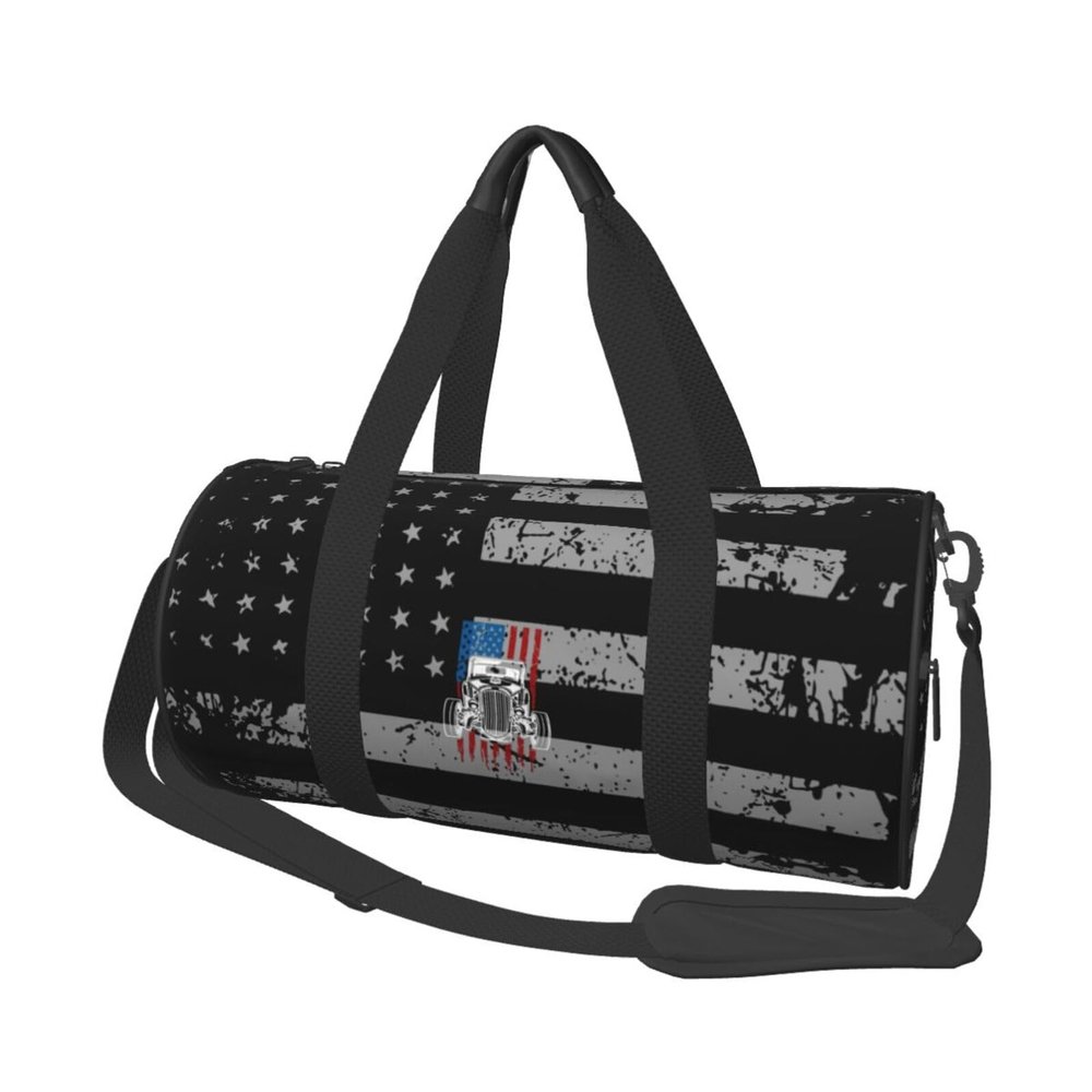 Vintage Hot Rod American Flag Classic Car Travel Luggage Duffel Bag Sports Rolling Foldable Duffel Bag, Black