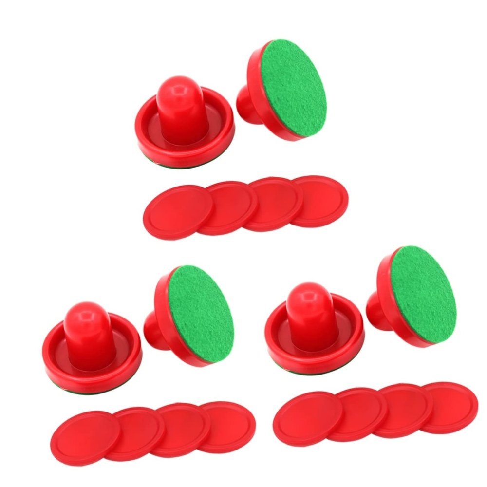 BESPORTBLE 24pcs Air Hockey Equipment Red Replacement Pucks Paddles Handles for Game Tables Accessories for Thrilling