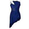 easyforever Women's Irregular Lyrical Dance Costume Mesh Patchwork Latin Jazz Tap Tango Ballroom Dance Dress Navy Blue Large view 3